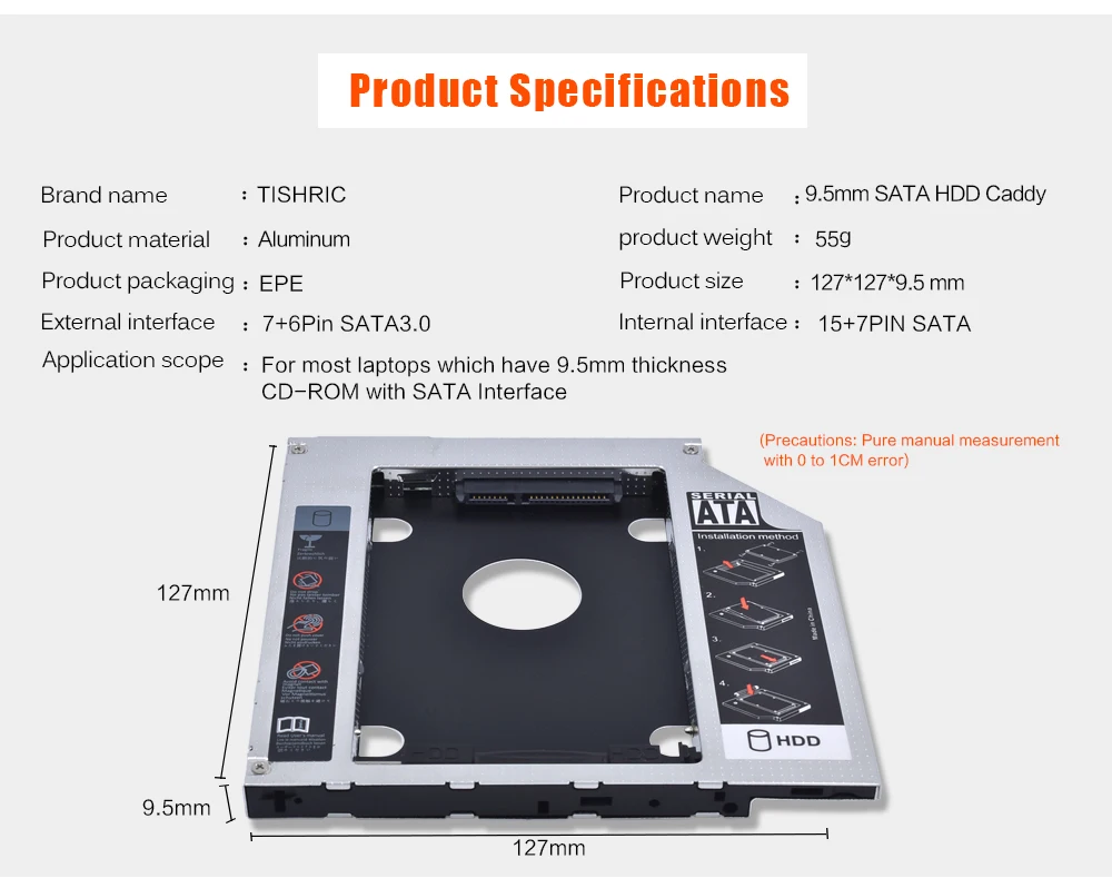 Tishric Универсальный алюминиевый/пластиковый 9,5 мм SATA 3,0 2," HDD Caddy пластиковый кейс адаптер DVD HDD Жесткий для ноутбука CD Optibay