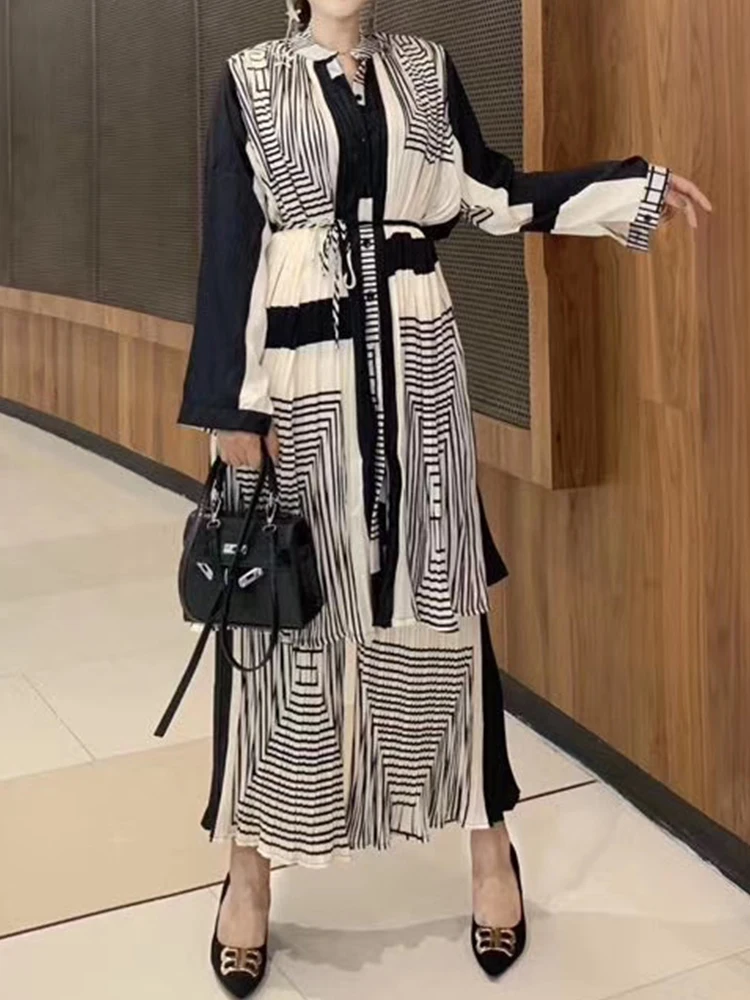 

Casual, printed, ladies, pleated, dress + stacked pants set, 2020New women's clothing, summer, dress + wide-leg pants 2 sets