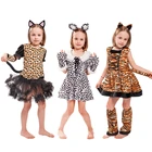 Платье для девочек, с изображением тигра, леопарда, Пурим, с повязкой на голову, для карнавала на Хэллоуин, вечеринки, костюмы животных для косплея