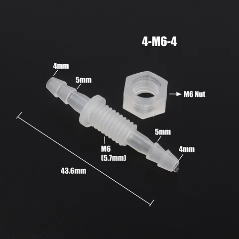 5 pçs/lote 3 ~ 8mm M6 ~ M10 PP Rosca Hex Porca PP Conectores Retos Adaptador de Tanque de Peixes de Aquário Acessórios de Mangueira de Bomba de Ar Articulações de Pagode