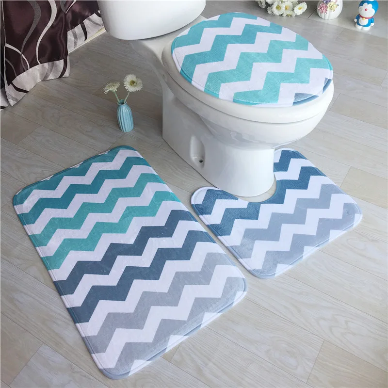 

Трехкомпонентный фланелевый коврик для унитаза с принтом в европейском стиле Нескользящий Впитывающий мягкий удобный коврик для пола