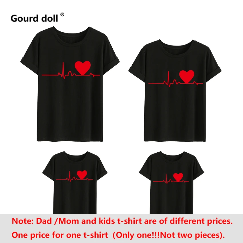 Love Heartbeat Cotton Family Matching T-shirt lovely Mom Dad Kids Me Baby Father Mother Daughter Son Girl Boys Clothes Outfit