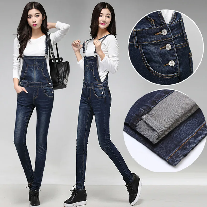 

Autumn Denim Jeans Overalls Women's Ninth Pants Plus Size Slim College Style Thin Suspenders Jeans Pants 2020 New Trousers Tide