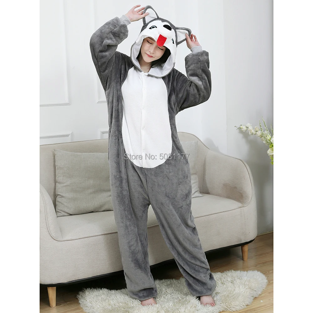 Новый дизайн Хаски животных комбинезоны пижамы унисекс для взрослых Аниме