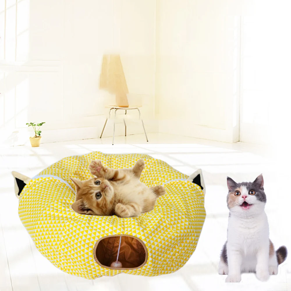T&uacute;nel redondo para gatos, juguete interactivo con alfombrilla para cama, cama plegable extra&iacute;ble para mascotas, ejercicio para cachorros-5