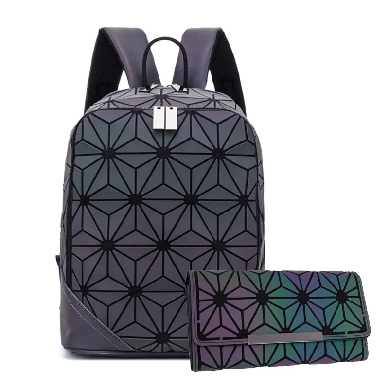 Backpack B 2 pcs B Женский рюкзак светящийся геометрический клетчатый мужской рюкзак для девочек-подростков рюкзак сумка голографический рюкзак школьный рюкзак Mochila sac a do - Цвет: Backpack B 2 pcs B