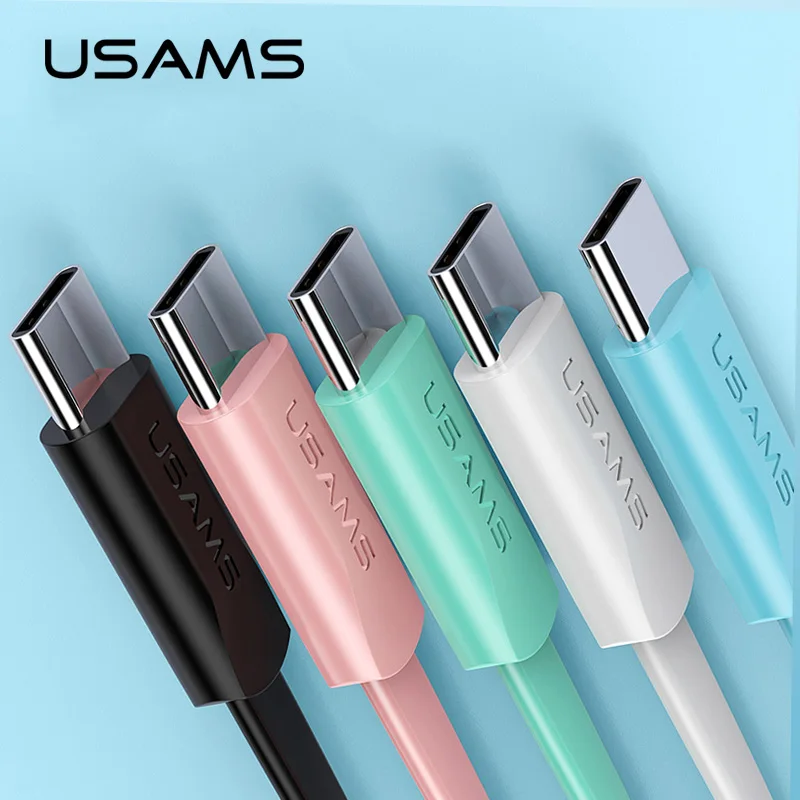 

USAMS Colorful 1.2m 2A Flat USB Data Type C Mobile Phon Cable For Huawei Samsung S10 Note10 Xiaomi Honor Charger Cable