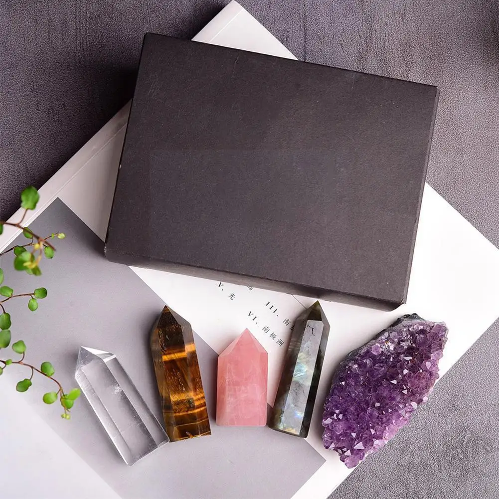 

1set Natural Rose Quartz Hexagonal Column Amethyst Crystal Healing Wand Home Mineral Point Cluster Decoration Study Stone E8J1