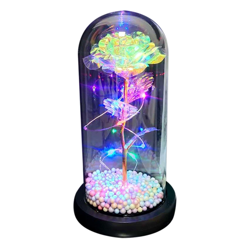 

Colorful Roses Artificial Flower Led Lamp Glass Cover Rose Decoration Valentine's Day Galaxy Rose Flower Gift BV789
