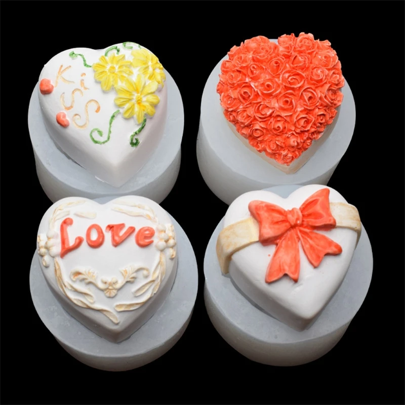 

4Pcs Valentine Day Heart Rose Flower Silicone Mold Bow Flower Heart Soap Lotion Bar Bath Bomb Candle Resin Casting Molds