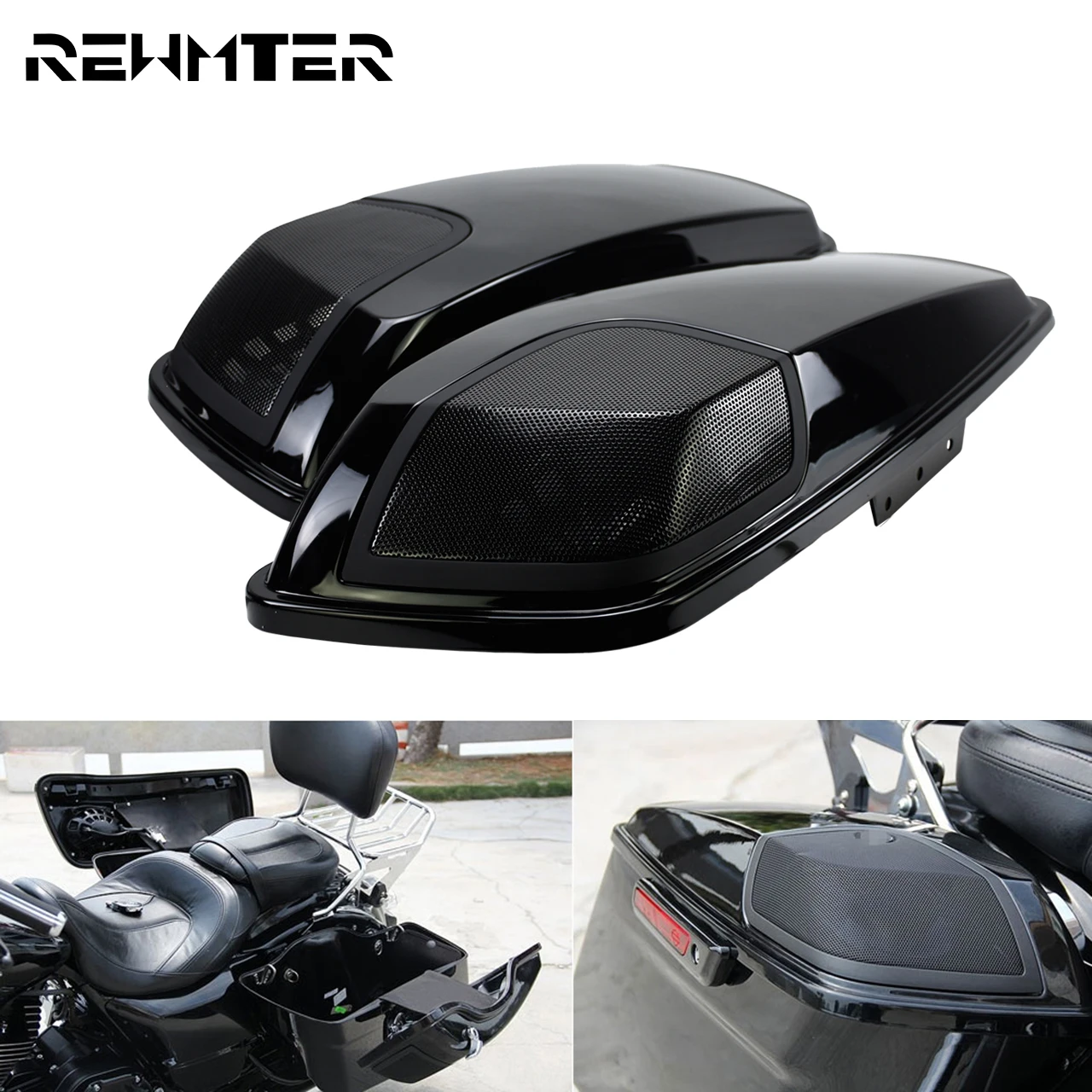

Motorcycle Black Saddlebag Lid Speaker Cutouts Grill Cover For Harley Touring 2014-2019 Road king Electra Street Glide FLHX
