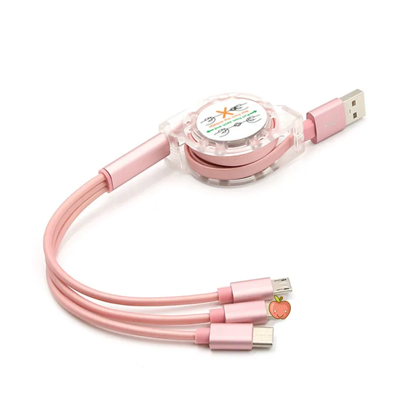 TPE Телескопический 3 в 1 скрытый Выдвижной Usb кабель для зарядки а Mirco Type C 8 pin Android