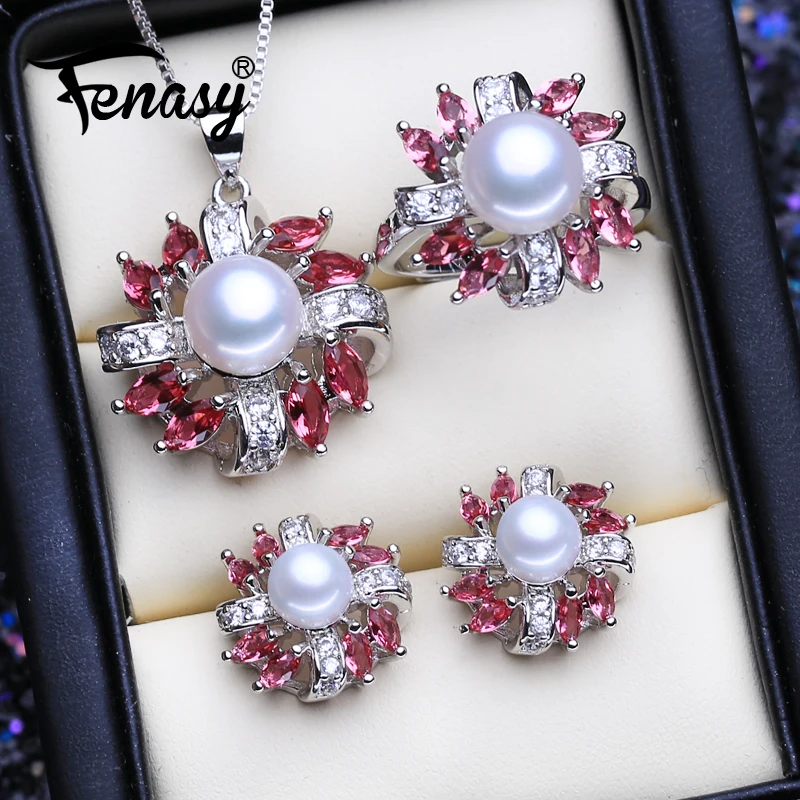 Набор ювелирных изделий FENASY из серебра 925 пробы с натуральным пресноводным