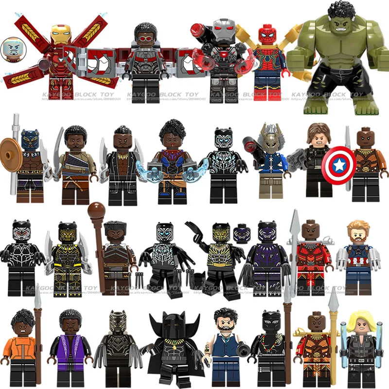 30pcs black panther 34 шт./лот, строительные блоки Marvel, супергерои, Мстители, DC, Человек-паук, Бэтмен, Железный человек, танос, Тор, модели, набор кирпичей, детская игрушка - Цвет: 30pcs black panther