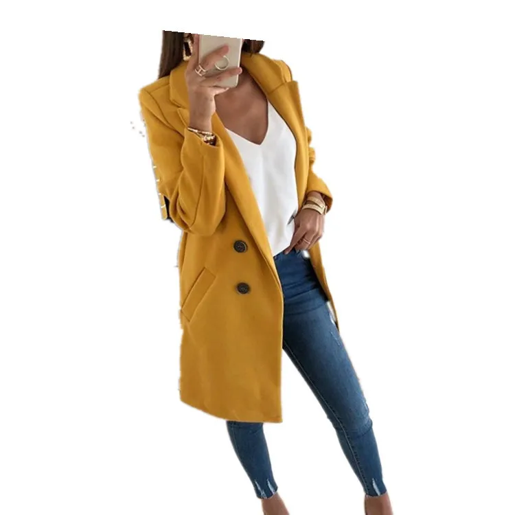 

2020 European and American autumn and winter new woolen women coat abrigo mujer mid-length double-breasted casacos feminino