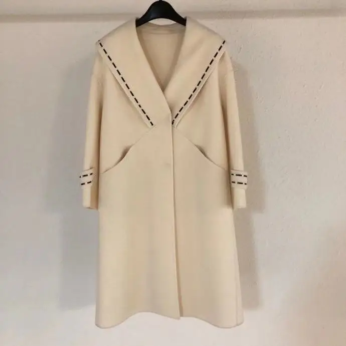 

2021 Early Spring Wool Long Coat Women Coats Elegant Loose Basic Coat Pockets Woolen Long Coat Top