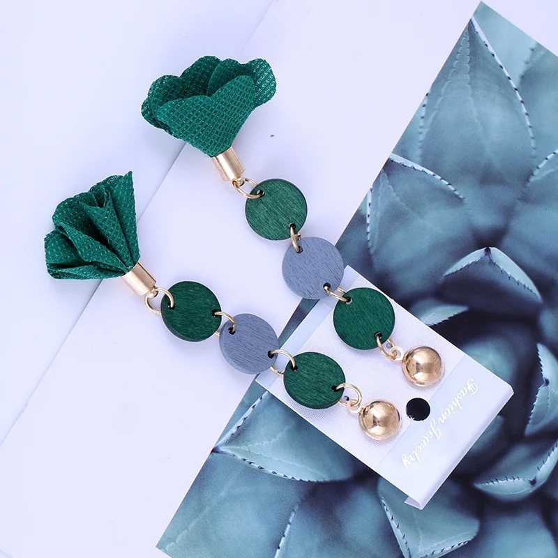 Green Liuxsp женские тканевые висячие серьги с кисточками, длинные серьги, Мода, новые серьги с подвеской, деревянные тканевые женские серьги, лучший подарок - Окраска металла: Green