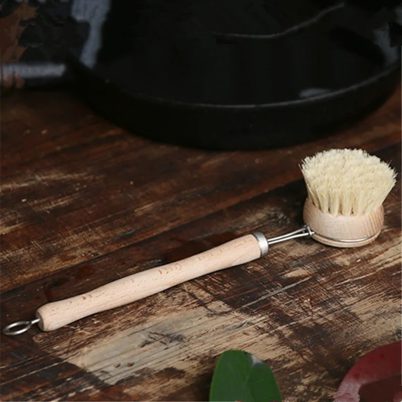 Натуральный из дерева с длинной ручкой кастрюлю кисть тарелка моющая Чистящая