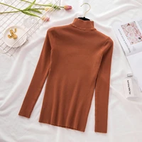 2021 autumn winter mock neck tops pullover women sweater solid primer shirt long sleeve korean slim soft knitted sweaters ladies