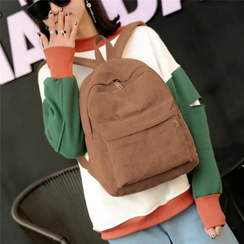 Фото Новый стиль рюкзак из мягкой ткани Женский вельветовый дизайн школьный для