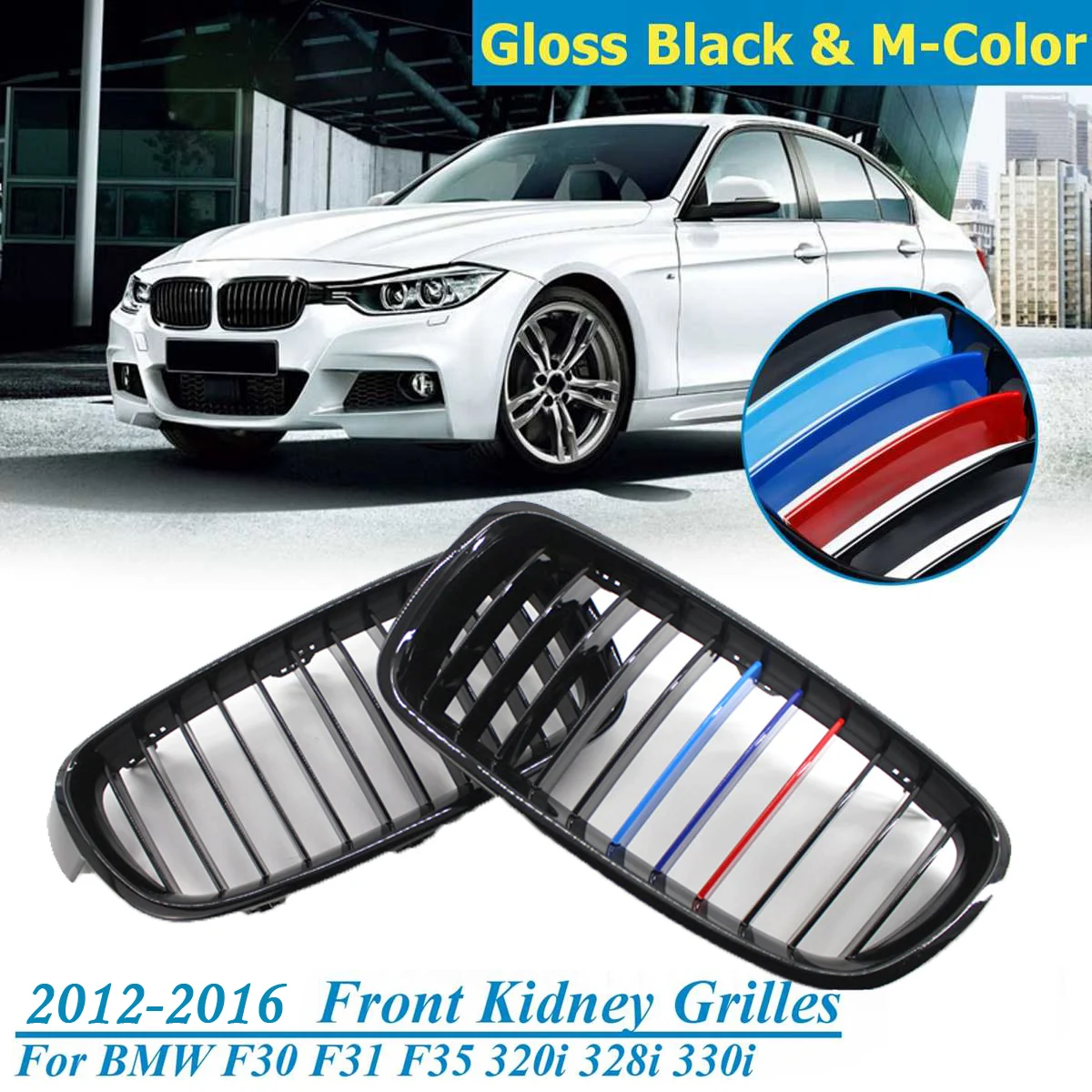 Передний бампер автомобиля почек гриль глянцевый черный 3 цвета гоночные решетки
