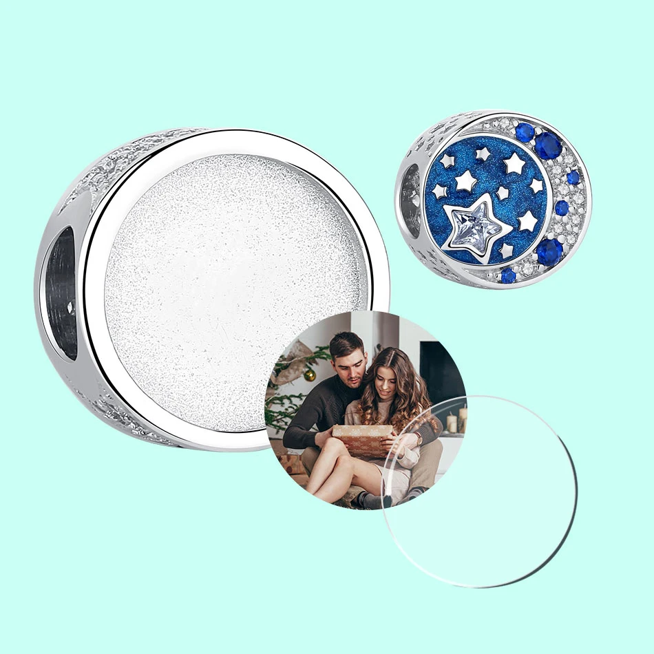 Модные бусины из серебра 925 пробы с голубым прозрачным кубическим цирконием