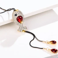 82cm red crystal fish sweater chain women autumn winter long tassel pendant adjustment necklace beauty fashion womens jewelry