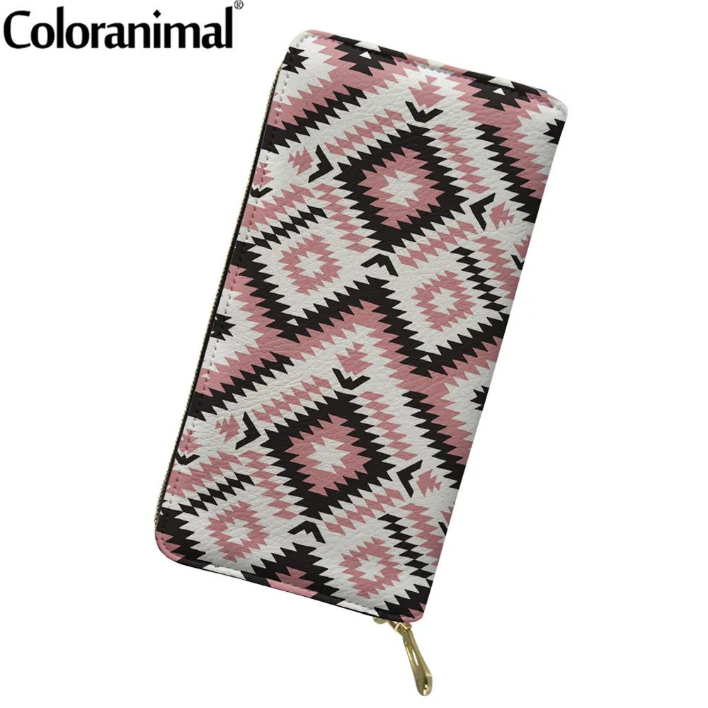 

Coloranimal Protable Clutch Wallet for Women Geometric African Tribal Pattern Lady Tote Purse PU Leather Credit Card Holder 2020