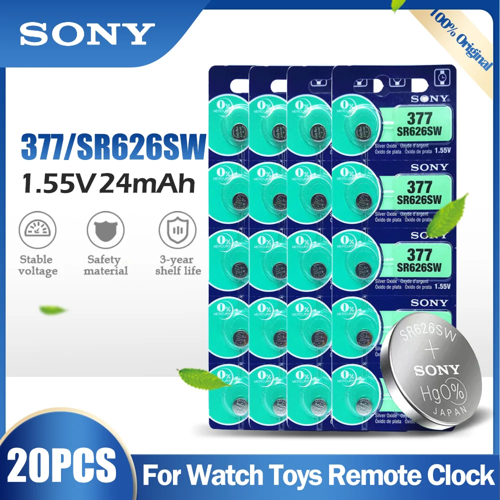Кнопка для монет SONY 377 377A SR626SW AG4 SR626 LR66 LR626 AG 4 1 55 в оксид серебра 20 шт.|Часовые