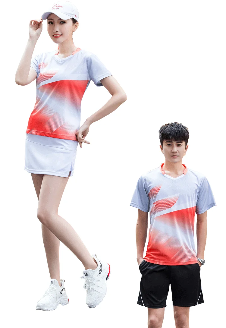 Tennis T-Shirts For Men Women , V- Collar Quick Dry Tennis T Shirt, Badminton Clothes ,Boys Kits Table Tee Shirts Shorts Skirts