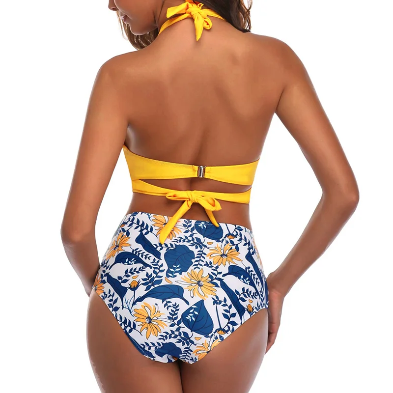 Купальник бикини женский с завышенной талией халтер пикантный купальник