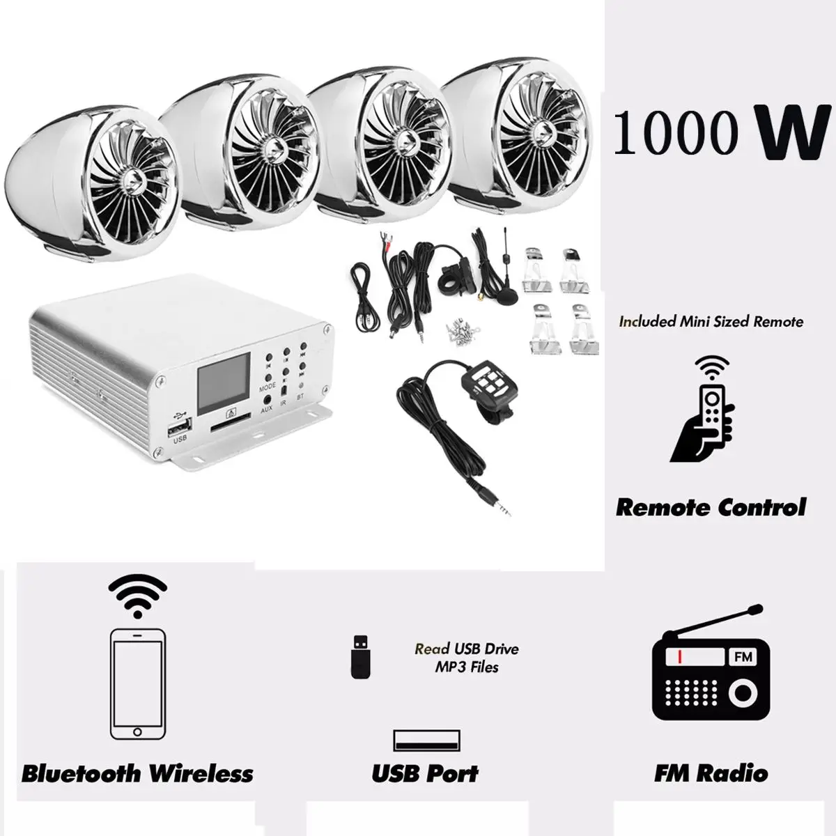 1000 Вт ЖК дисплей 4 шт bluetooth колонки для мотоцикла + система усилителя крепление на