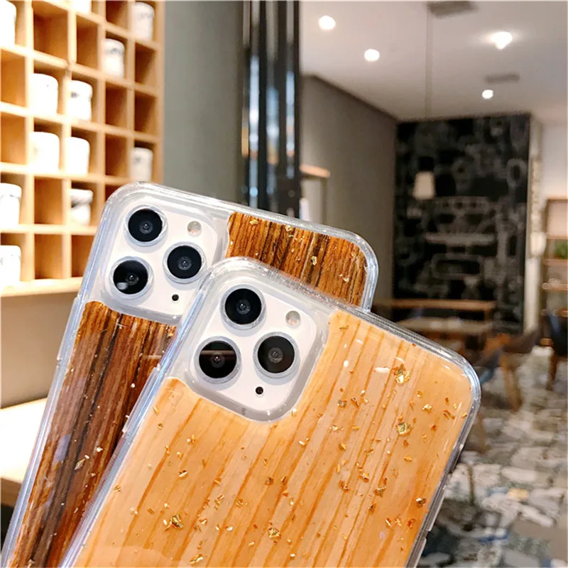 Lovebay Золотой фольга Чехол для телефона iPhone 7 8 Plus 11 Pro XS X XR Max текстура древесины