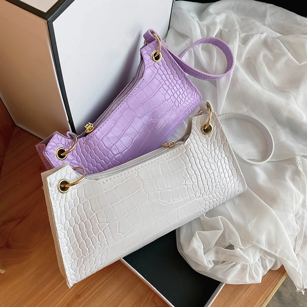 

Alligator PU Leather Handbag Totes Portable Women Solid Color Underarm Shoulder Bags Casual Fashion Lady Street Subaxillary Bag