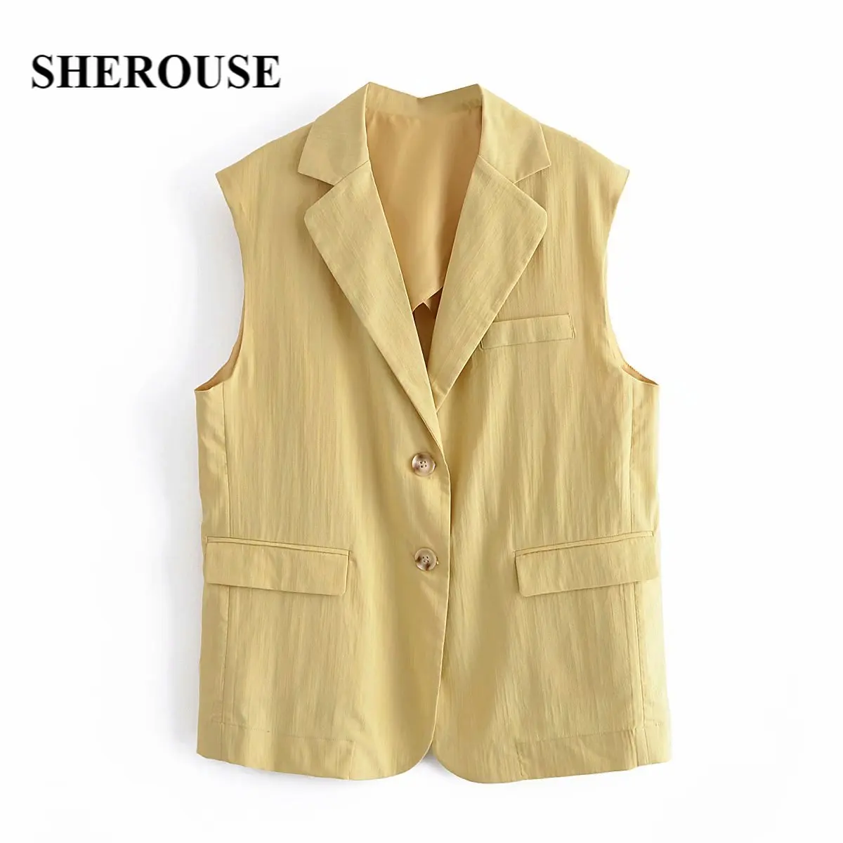 

2021 Vintage Jacket Sleeveless Women Notched Gilet Fashion Vest Casual Streetwear Woman Waistcoat Tops veste femme