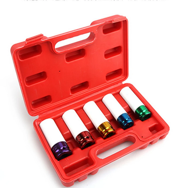 

5pcs Colorful Socket Set Tire Protection Sleeve Wall Deep Impact Nut Socket High-carbon Steel Wheel 15m/17mm/19mm/ 21mm/22mm