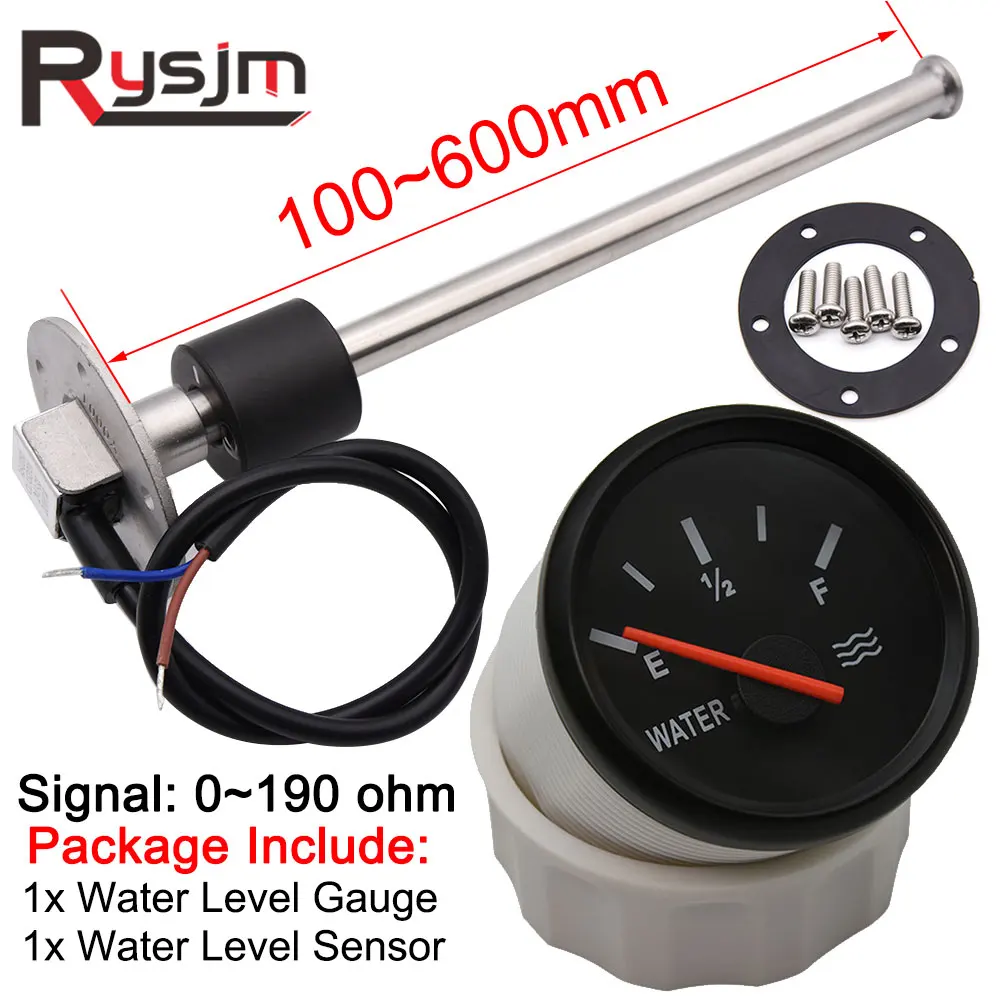 Medidor de nivel de agua HD 52mm + Sensor de nivel de agua 100mm 125mm 150mm 225mm 0-190 ohm sensores Unidad de emisor de combustible para coche y barco 12V/24V