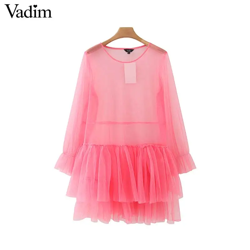 Vadim милое розовое Сетчатое мини платье с оборками и длинным рукавом прозрачный
