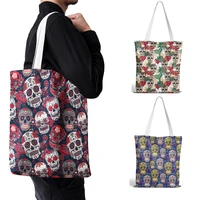 cool skull printed shopping bag unisex summer fashion harajuku funny shoulder canvas bags womens eco reusable folding handbag