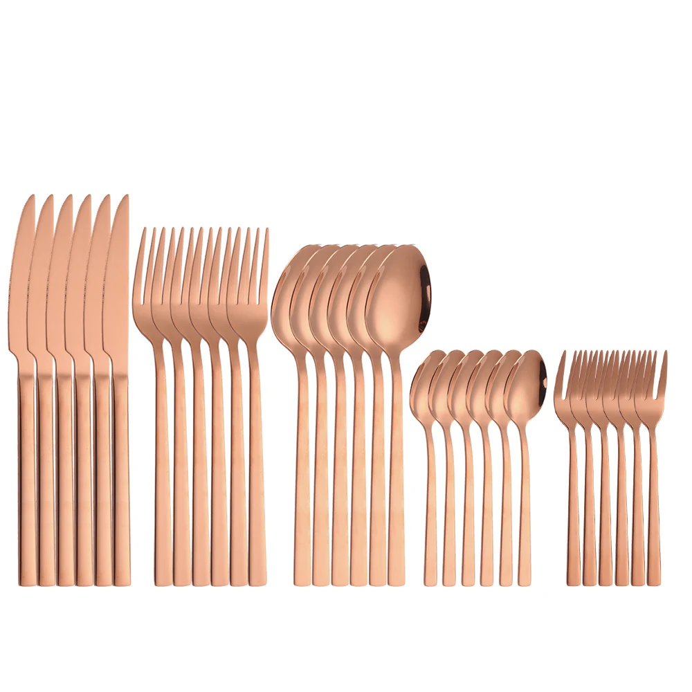 

Rose Gold Tableware Set Stainless Steel Cutlery Set 30 Forks Spoons Knives Dinnerware Silverware Set Tea Fork Dishwasher Safe