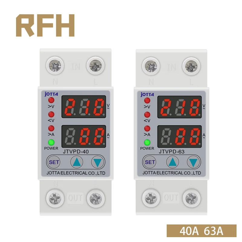 40A 63A 230V din-рейка Регулируемая перенапряжения и под напряжением защитное