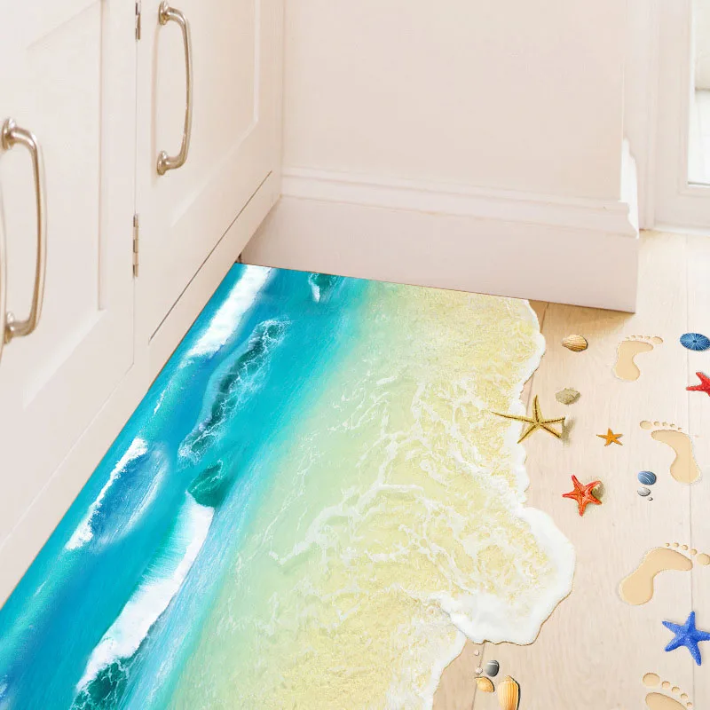 

3D Floor Wall Sticker Removable Ocean Beach Starfish Mural Art Decals Ground Stickers For Bathroom Kids Room-30