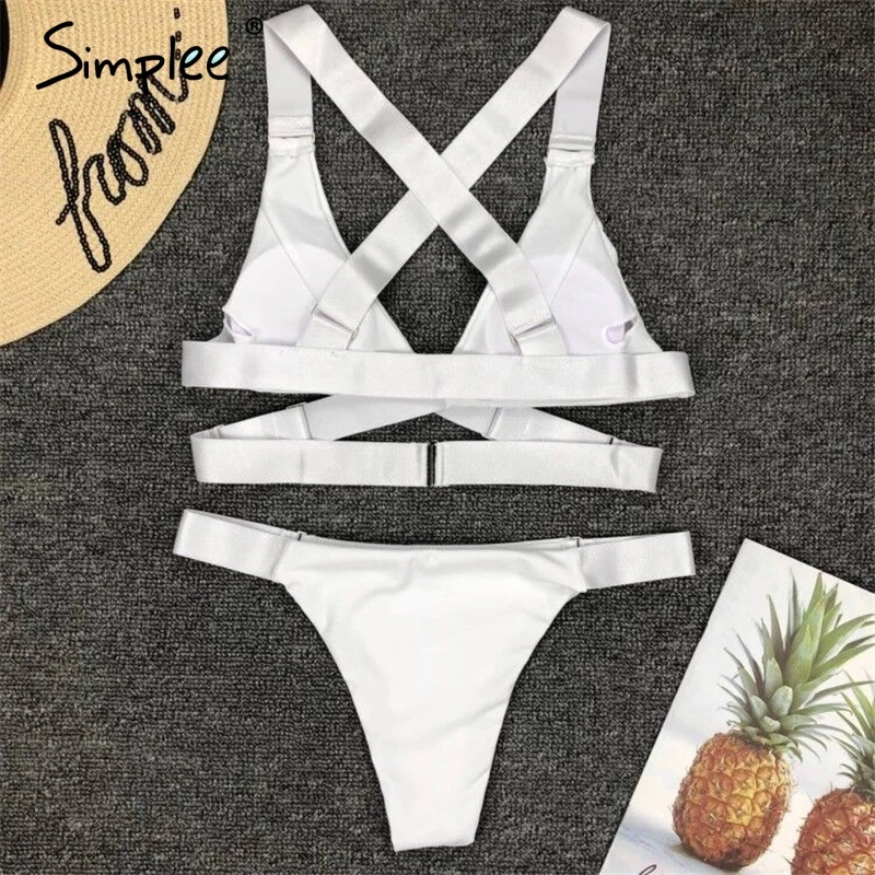 

Simplee Two-pieces women bikini set Push up bandage female swimsuit Sexy summer beach style ladies swimwear set white swimwear