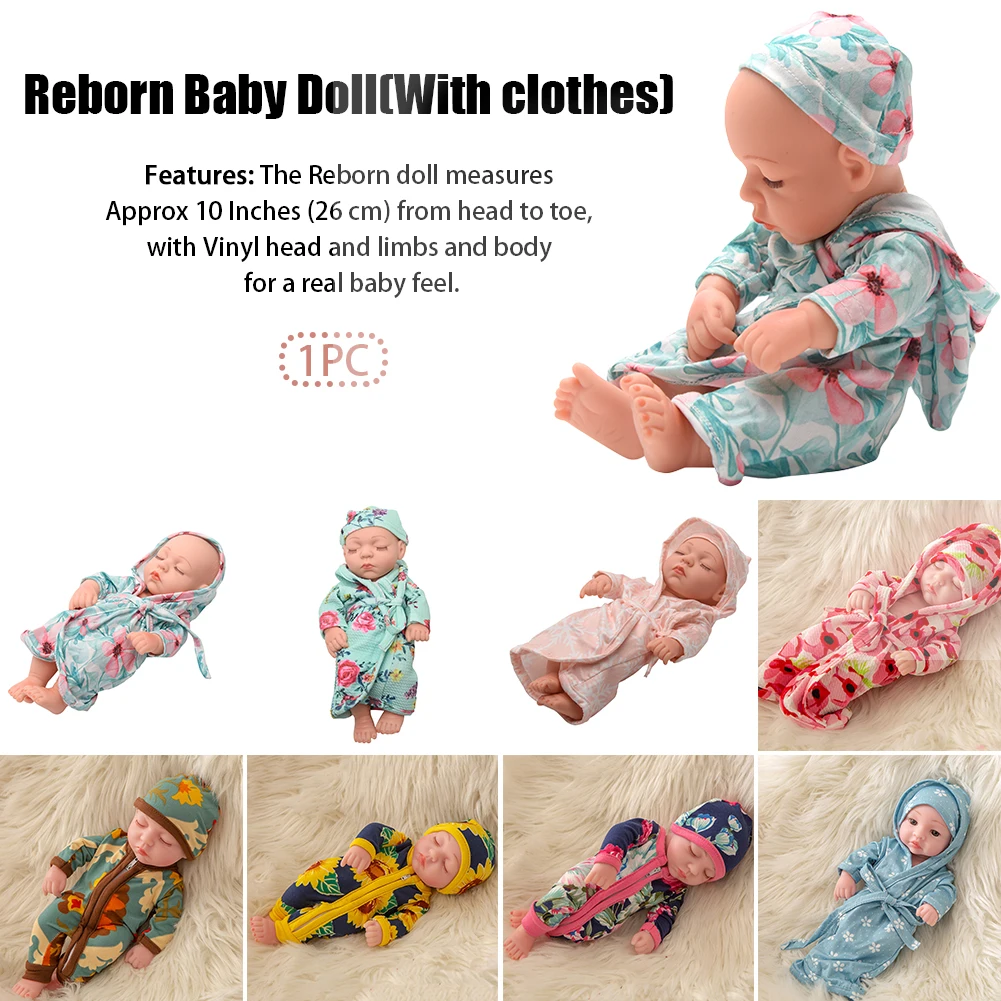 

10inch Sleeping Simulation Lovely Reborn Baby Doll Lifelike With Clothes Role Playing Girl Soft Vinyl Closed Eyes Newborn Gift