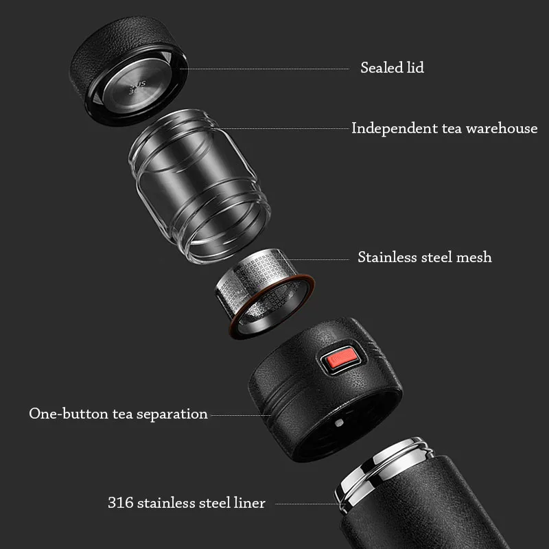 Curge 580ml Tea Bottle 316 Stainless steel Insulation Cup With Glass Separation Water | Дом и сад