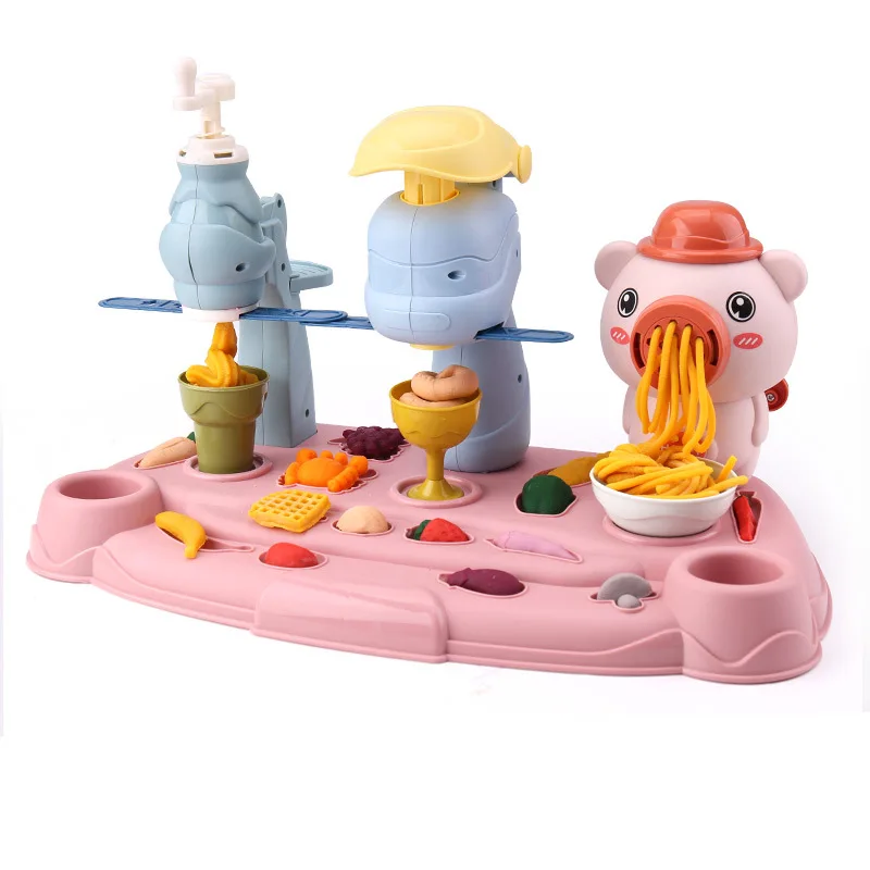 Children's Pretend Play Piggy Noodle Machine Family Play House Toy Set Colored Clay Plasticine Ice Cream Machine Mold Toys Gift images - 6