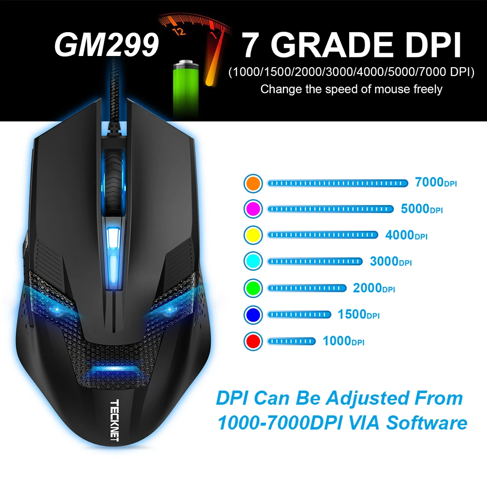 TeckNet 2 4G Беспроводная игровая мышь 4000DPI эргономичная оптическая геймер