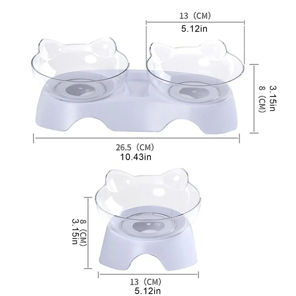 

15C Slant Protect Cervical Spine Cute Design Cat Shape Bowl Pets' Food Pot Bowl Drinking Water Container Pet Supplies