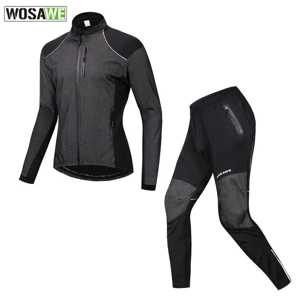 WOSAWE Winter Warm Cycling Clothing Men Long Sleeve Bicycle Jersey Set Sport MTB Wear Windproof Road Bike Clothes Riding Suits