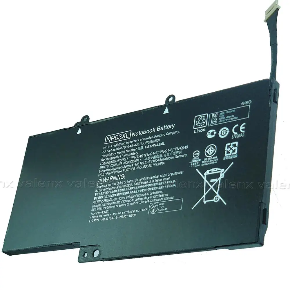 Аккумулятор NP03XL для HP Pavilion X360 13-A010DX 13-b116t Envy 15-U010DX 15-U050CA HSTNN-LB6L 760944-421 43Wh - купить по